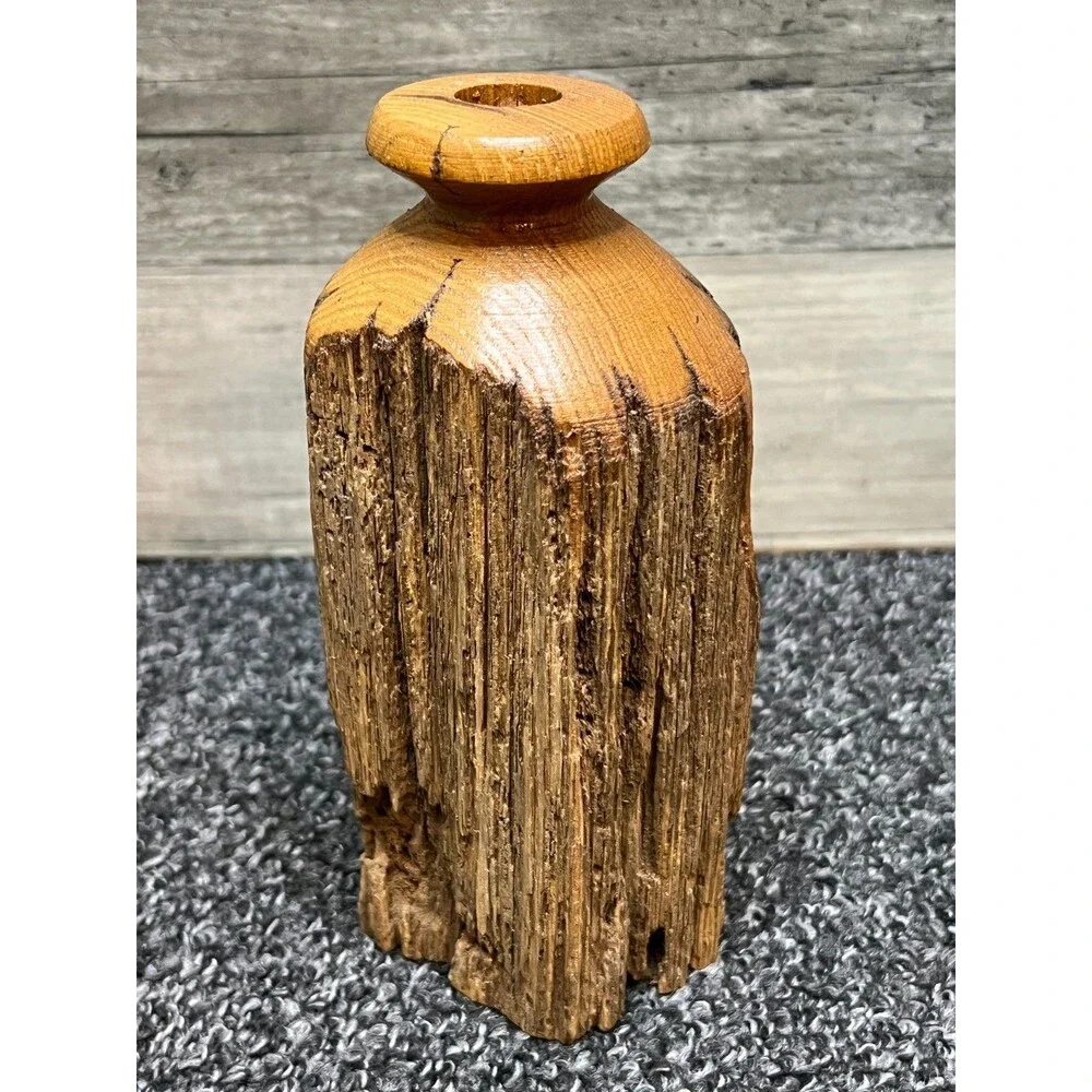 Vintage Studio Artisan Turned Wood Live Edge Sculptural Bud Vase MCM
